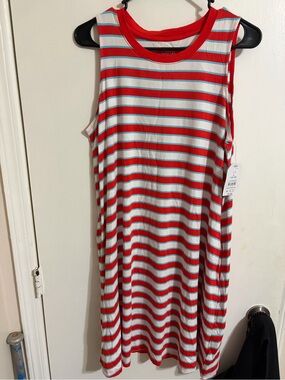 Time and Tru Red, White and Light Blue Striped Sleeveless Dress